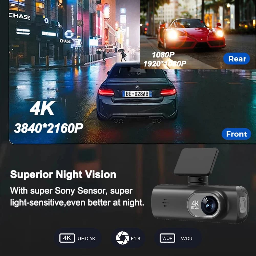 UHD 4K WiFi Dash Cam Dual Lens Driving Recorder Car DVR Optional 1080P Rear Lens Camera GPS 24H Parking Monitoring Black Box - 3