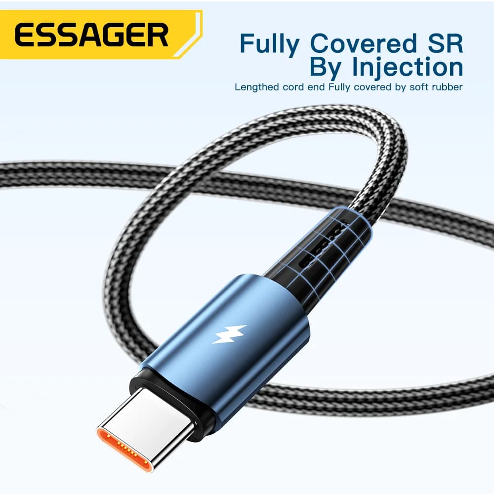 كابل إيساجر بطول 2 متر بقوة 120 واط من نوع USB A إلى Type C للشحن السريع 6A لهواتف شاومي 12 برو ريدمي K50 نوت 11 برو ولهاتف آيفون 16 برو ماكس 15 - 4