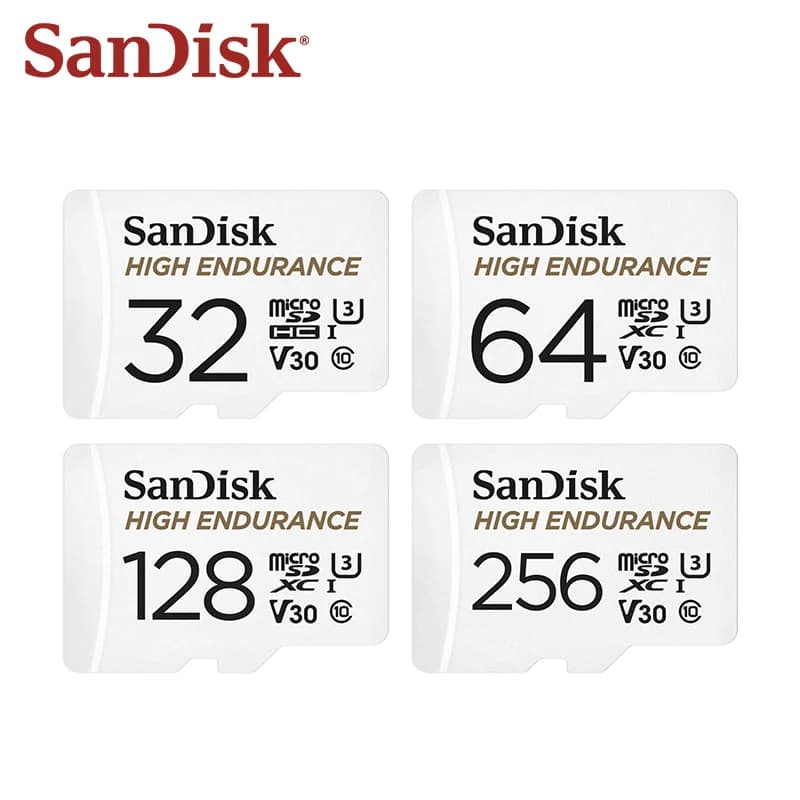 SanDisk بطاقة ذاكرة عالية التحمل Micro SD أصلية MicroSDHC 32 جيجابايت V30 C10 MicroSDXC 64 جيجابايت 128 جيجابايت 256 جيجابايت لكاميرا السيارة
