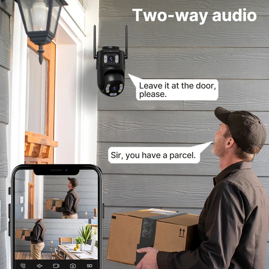 كاميرا 4K 8MP HD Wifi PTZ خارجية 4MP عدسة مزدوجة شاشة مزدوجة تتبع تلقائي AI كاميرا IP CCTV مراقبة صوت وفيديو P2P iCSee - 6