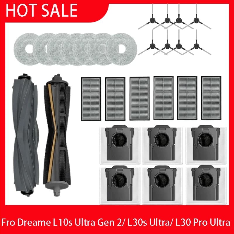 Dreame L10s Ultra Gen 2，Dreame L30s Ultra Spare Parts Main Roller Side Brush Hepa Filter Mop Cloth Dust Bag Accessories