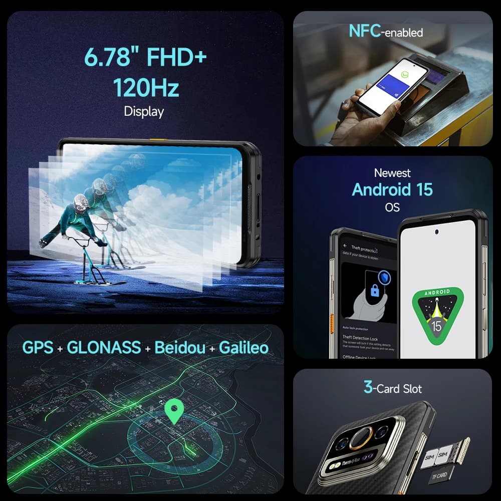 هاتف Ulefone Armor 25T Pro 5G متين بنظام Android 15 شحن لاسلكي 30 واط 50 ميجابكسل + 64 ميجابكسل ليلي NFC هاتف ذكي مقاوم للماء - 6