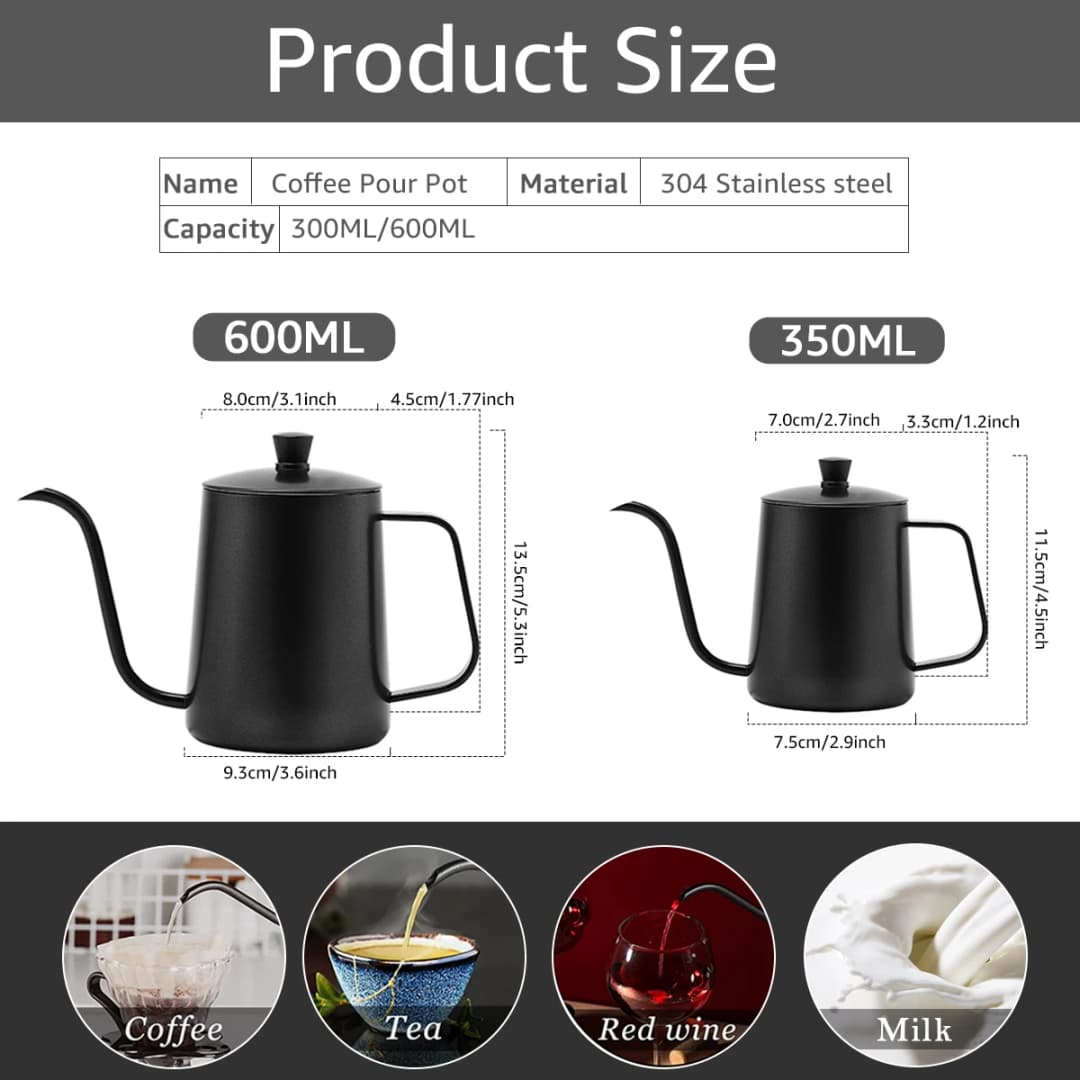 350/600ML Pour Over Coffee Kettle Gooseneck Kettle Spout Coffee Pots tainless Steel Gooseneck Drip Kettle Swan Neck Thin Mouth - 6