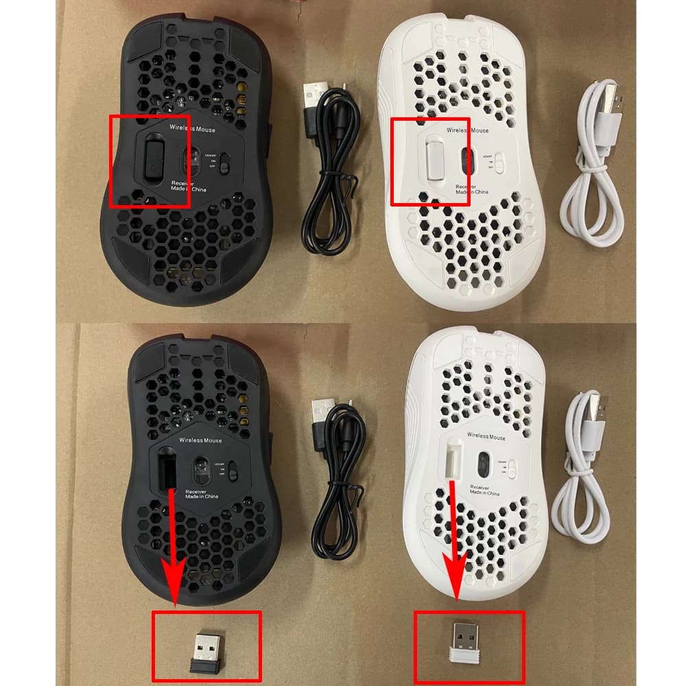 ماوس لاسلكي 2.4 جيجاهرتز مع إضاءة RGB خلفية، 6 أزرار، 3 مستويات DPI، منفذ Type C، ماوس ألعاب مريح بتصميم قرص العسل قابل لإعادة الشحن - 2