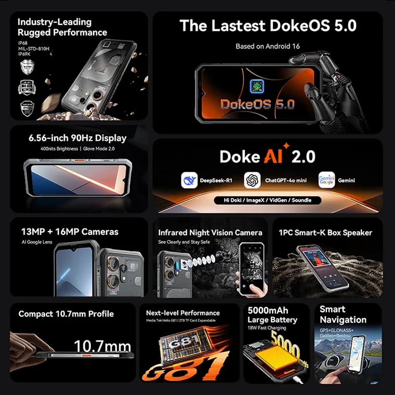 Blackview Oscal MARINE 3 Rugged Smartphone 6.56-inch HD+ IPS 90Hz Display  Android 16 MTK Helio G81 NFC 5000mAh 256GB Cellphone - 2
