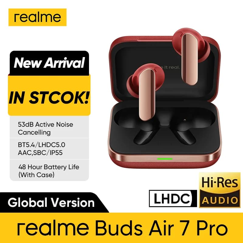 الإصدار العالمي realme Buds Air 7 Pro إلغاء ضوضاء نشط 53dB سماعة أذن لاسلكية حقيقية بطارية 48 ساعة بلوتوث 5.4 سماعة رأس