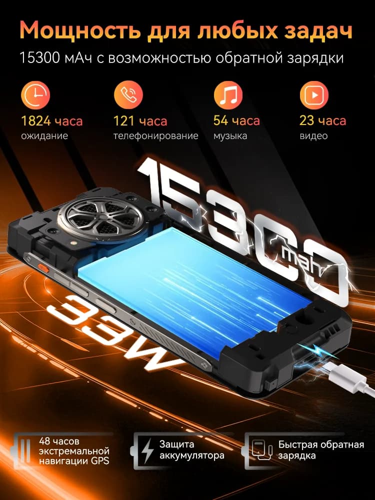 Android 15 Смартфон Cubot King Kong Power 5, 6.88" 120Hz Screen, 15300mAh Battery, 16GB RAM (6+10) 128GB ROM,MTK G100 5W Speaker - 2