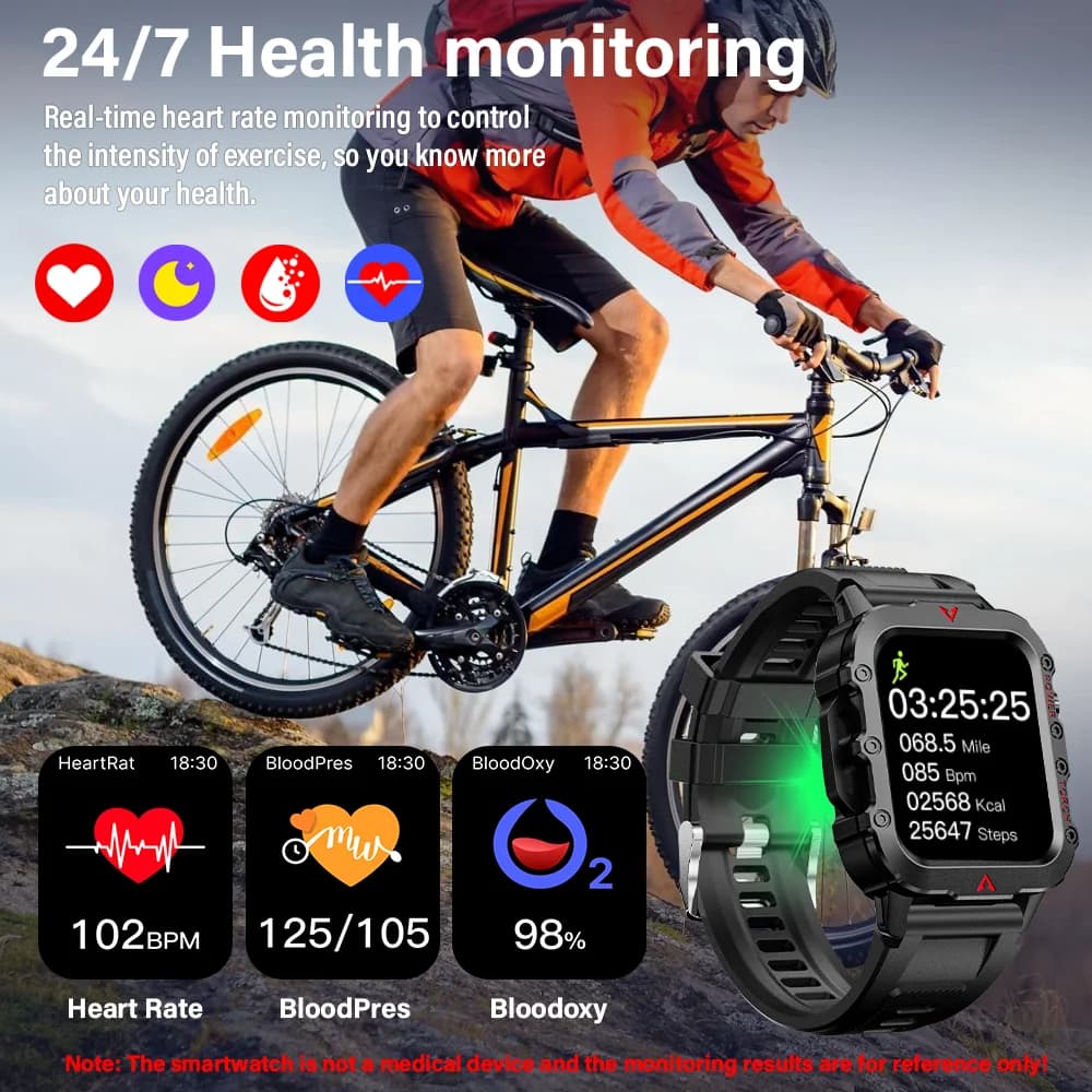 ساعة ذكية جديدة للرجال من LAXASFIT بمصباح LED للرياضات الخارجية ومراقبة الصحة - 4