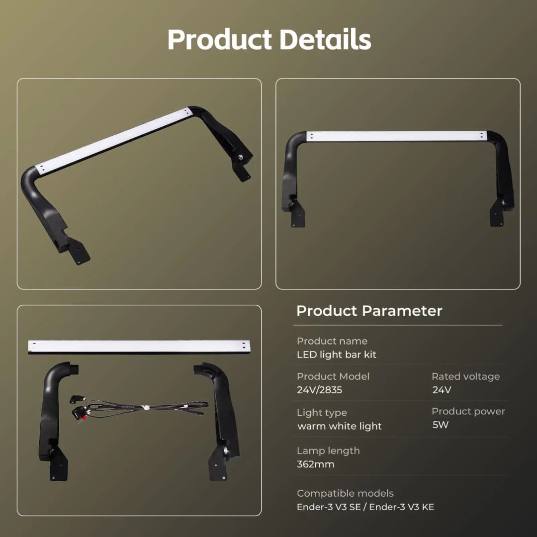 مجموعة إضاءة LED الرسمية من Creality لـ Ender 3 V3 SE/KE، إضاءة LED للطابعة ثلاثية الأبعاد 24V 5W، إضاءة ناعمة بدون وميض لـ Ender-3 V3 SE / V3 KE - 5