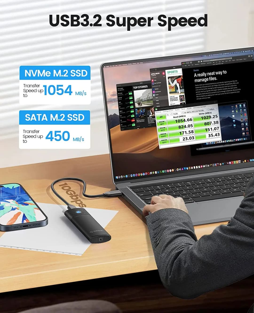 ORICO علبة M2 SSD NVMe NGFF بسرعة 10 جيجابت/ثانية علبة PCIe M.2 SSD محمولة محول خارجي USB C 3.2Gen2 مع مبرد حراري معدني - 2