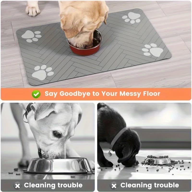 Waterproof Dog Food Mat – Heavy-Duty Non-Slip Feeding Tray with S/M Sizes for Messy Eaters, Durable Absorbent Diner Mat - 3