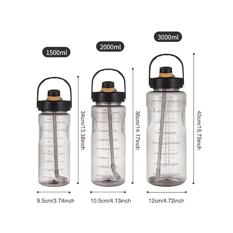 LUSQI 1.5L/2L/3L Sports Water Bottle Large Capacity Plastic Cup Leak-proof With Straw And Time Marker For Home Outdoor Sports - 6