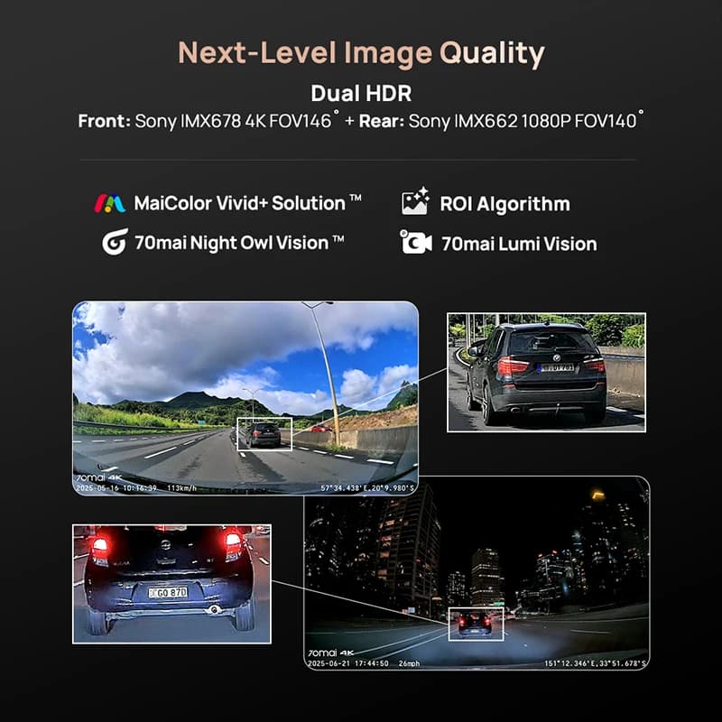 كاميرا داش 70mai A810S بدقة 4K مع HDR و4G LTE وWi-Fi 6، تحكم صوتي ونظام تحديد المواقع ADAS، نسخة مطورة من 70mai A810 - 2