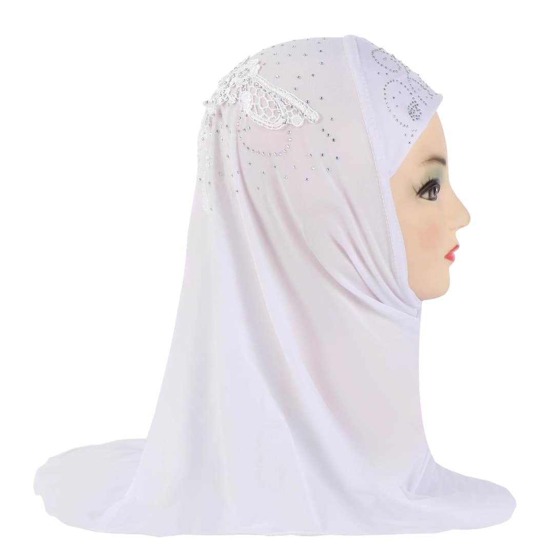 حجاب أميرة جميل للبنات الصغيرات مع دانتيل في الخلف، يناسب الأطفال من 2 إلى 5 سنوات، وشاح رأس إسلامي - 5