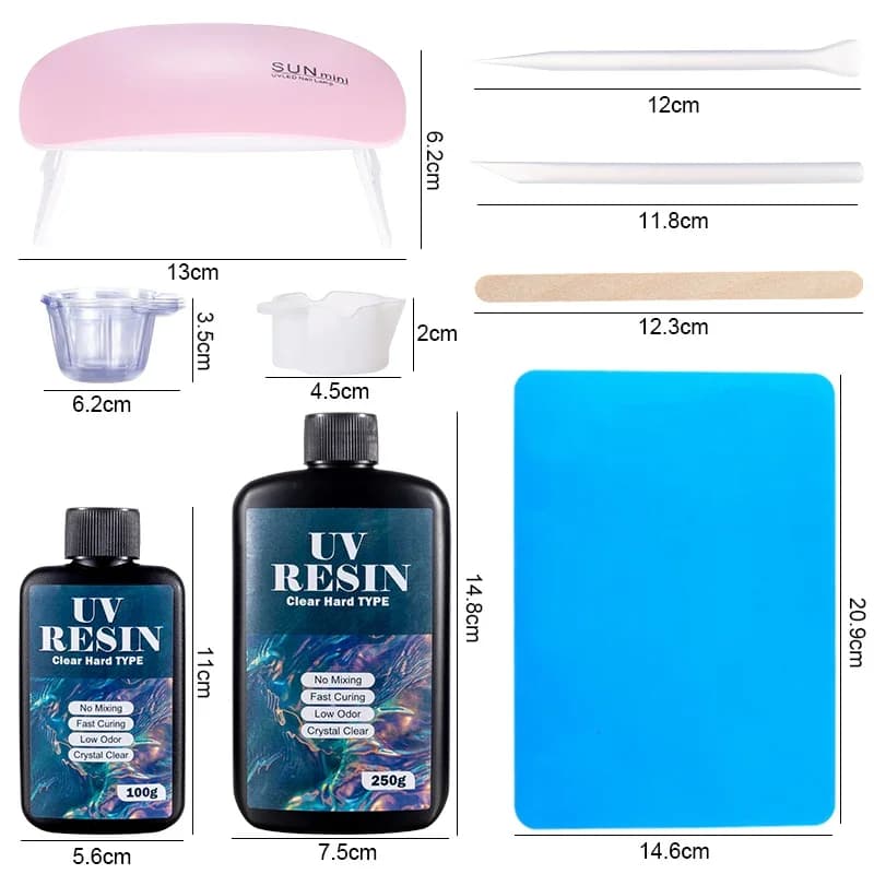Hard UV Resin Glue Kit Fast Curing Epoxy Resin UV Glue with Mixing Tools for Starter Supplies for Art Craft Jewelry Making DIY - 2