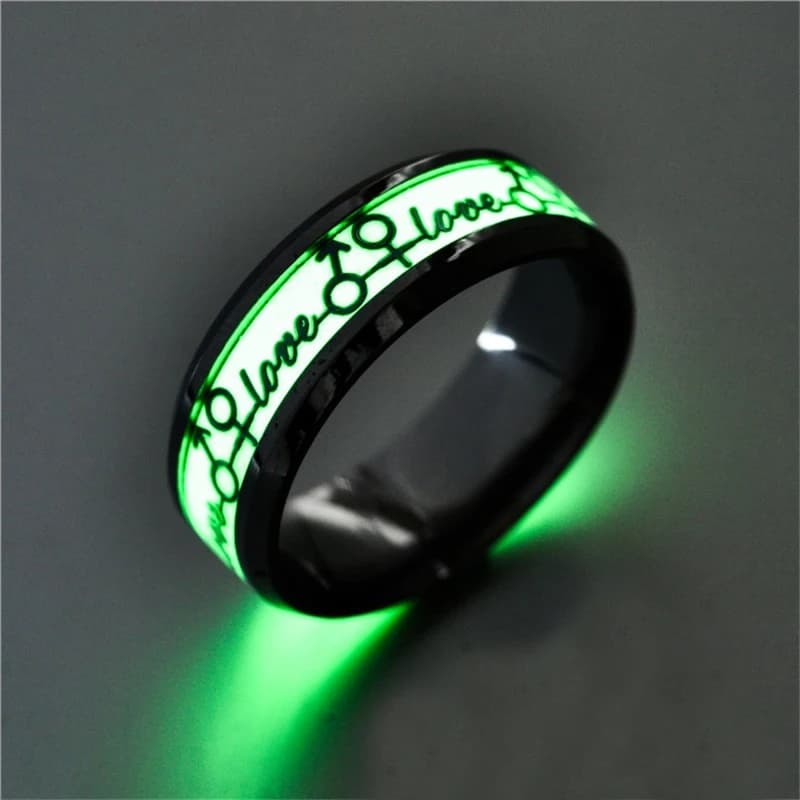 خاتم إصبع مضيء من الفولاذ المقاوم للصدأ للنساء والرجال، يتوهج في الظلام، خواتم زفاف للزوجين، مجوهرات هدية - 4