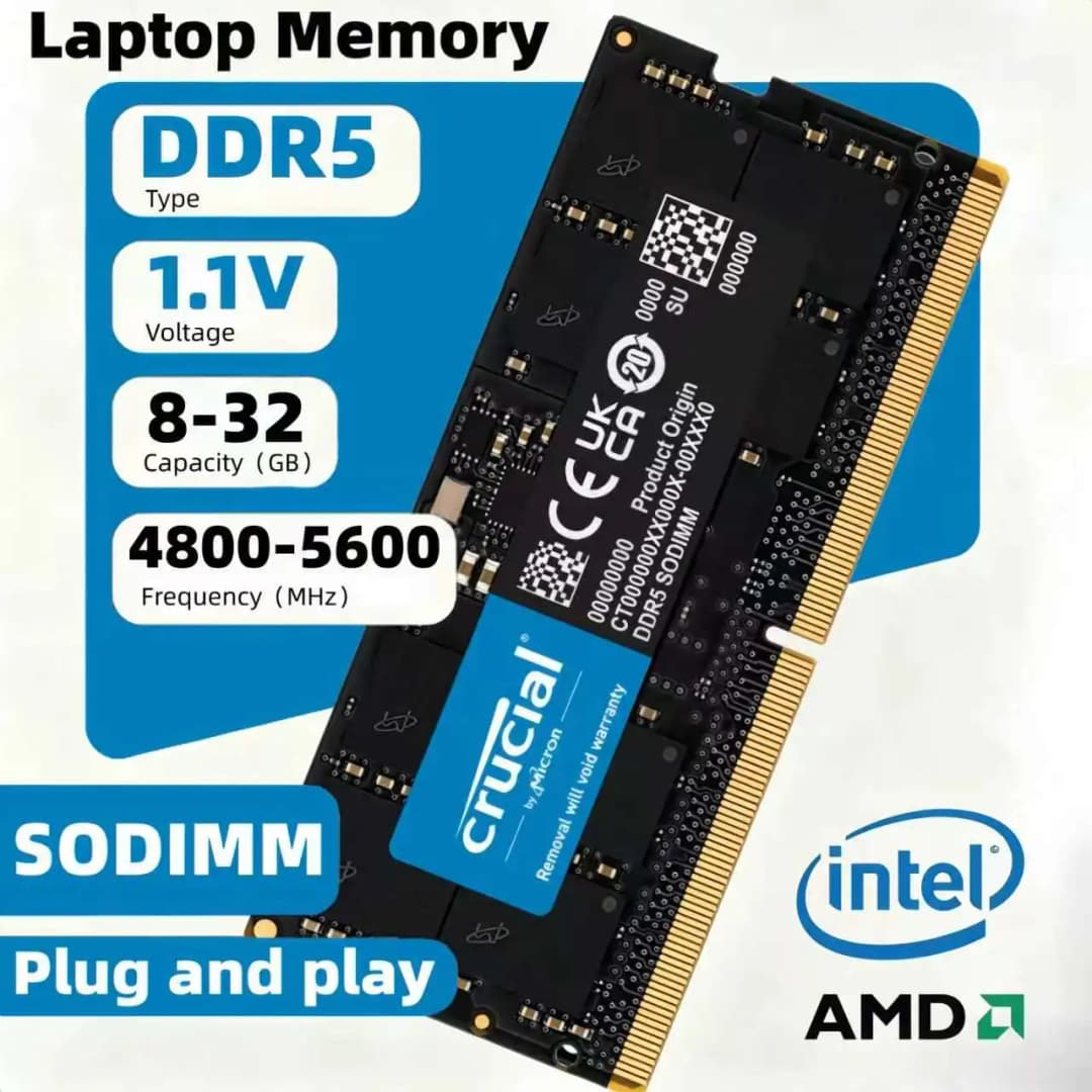 Crucial DDR5 SODIMM RAM 8GB 16GB 32GB 4800Mhz 5200Mhz 5600Mhz  Notebook  1.1V for Laptop Memory