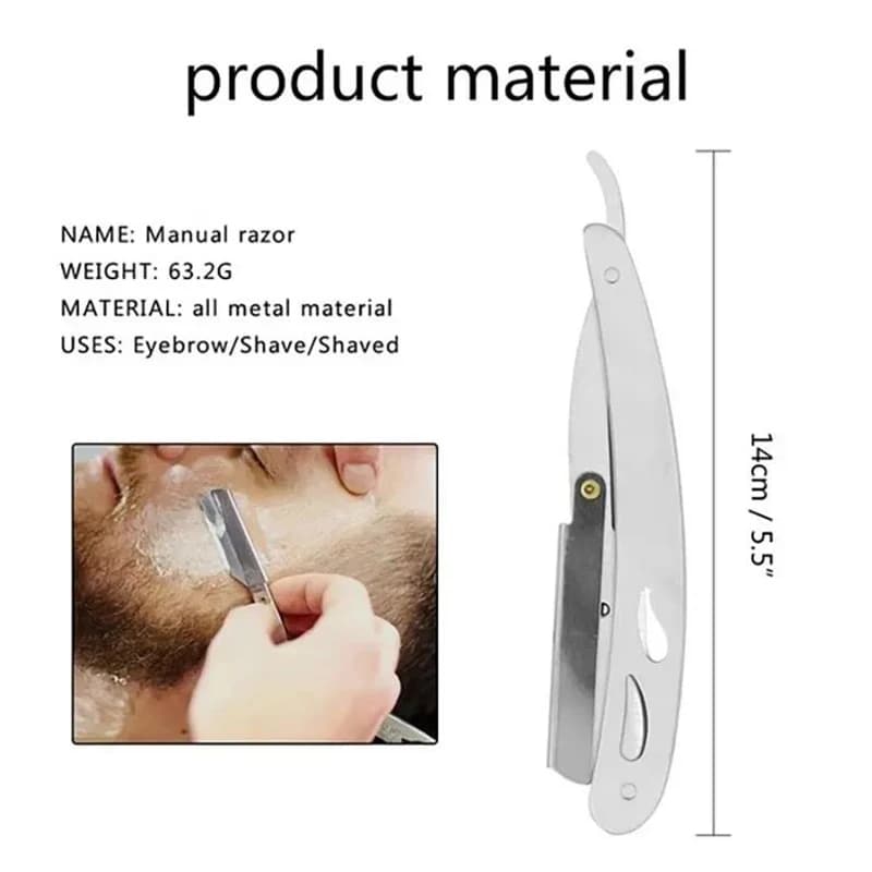 Salon barber razor manual shaver straight edge stainless steel sharp cutter holder folding shaving beard barbershop supplies - 5