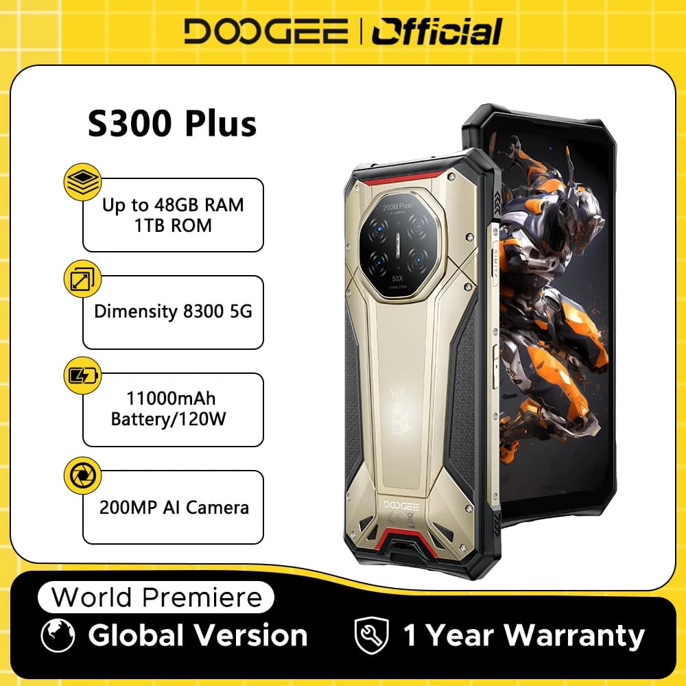 هاتف DOOGEE S300 Plus المتين 5G أندرويد 16 Gemini AI مصفوفة عرض إضاءة LED 12 جيجابايت 1 تيرابايت بطارية 11000 مللي أمبير في الساعة 120 واط شاشة 6.78 بوصة هاتف ذكي