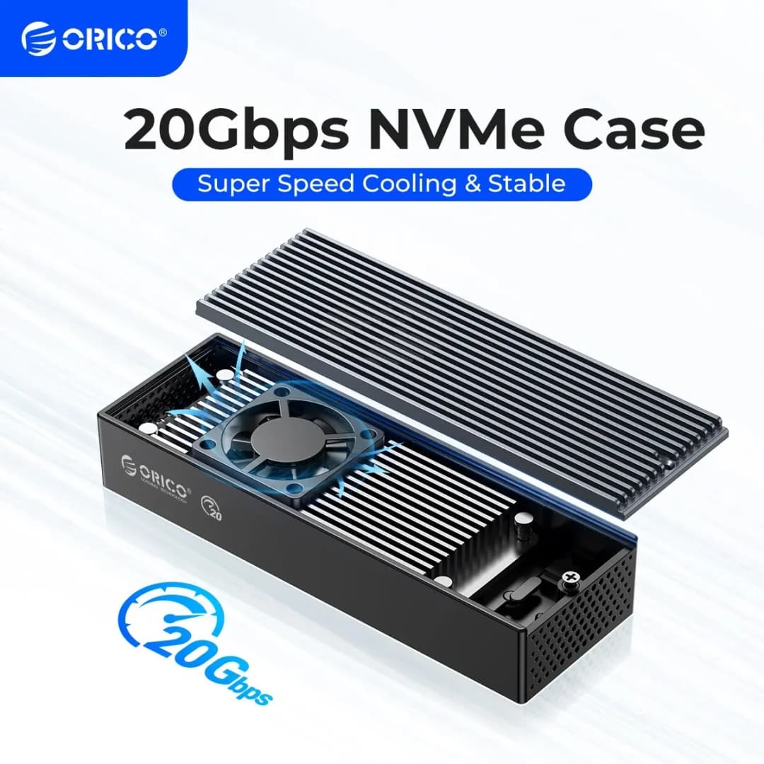 علبة ORICO M.2 NVME SSD مع مروحة تبريد مدمجة، Type-C M2 بسرعة 20Gbps، مناسبة لـ M.2 NVME 2230 2242 2260 2280 SSD