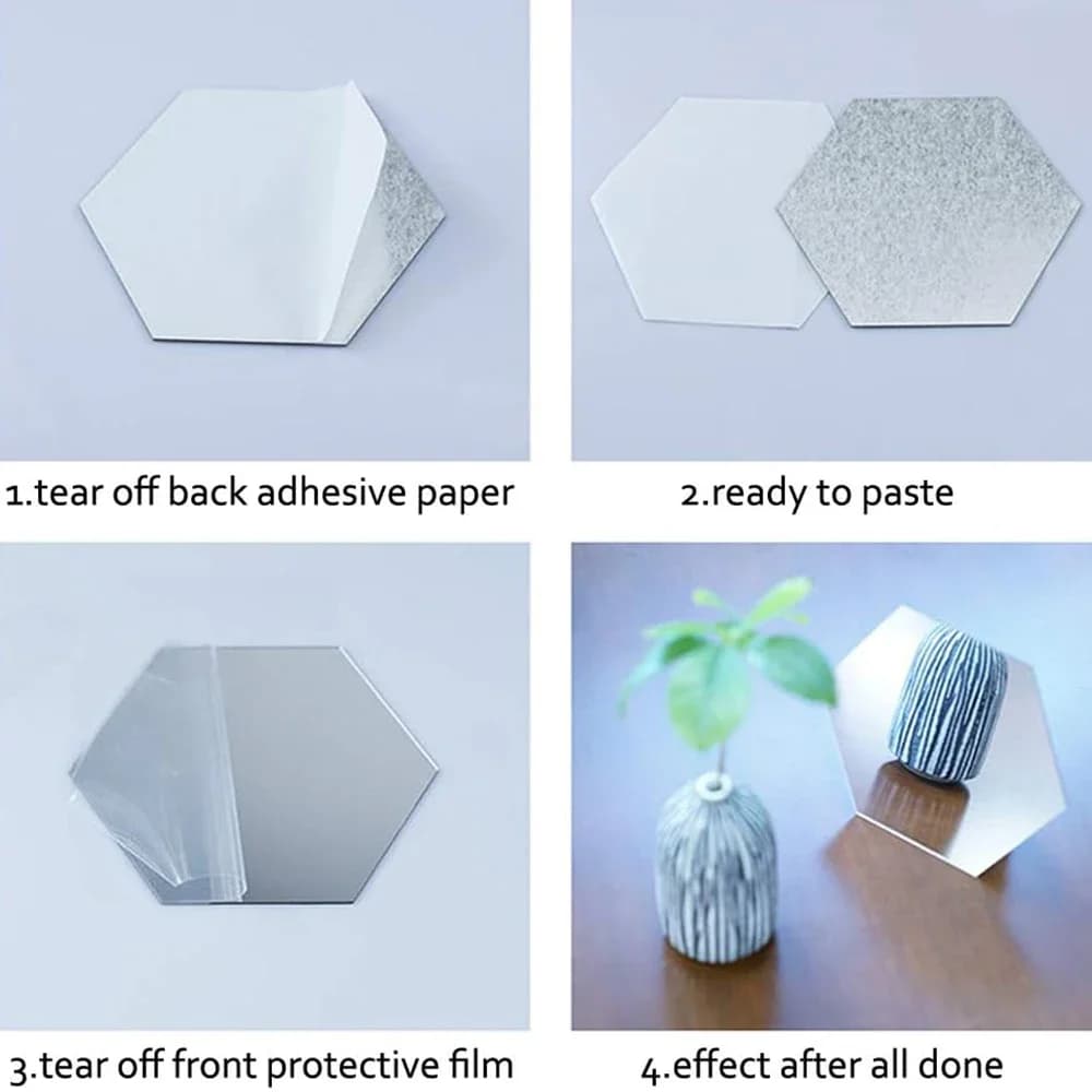 ملصقات جدارية مرآة سداسية 3D من الأكريليك، 6/12 قطعة، ملصقات ذاتية اللصق قابلة للإزالة، ديكور غرفة المعيشة والحمام والمنزل - 4