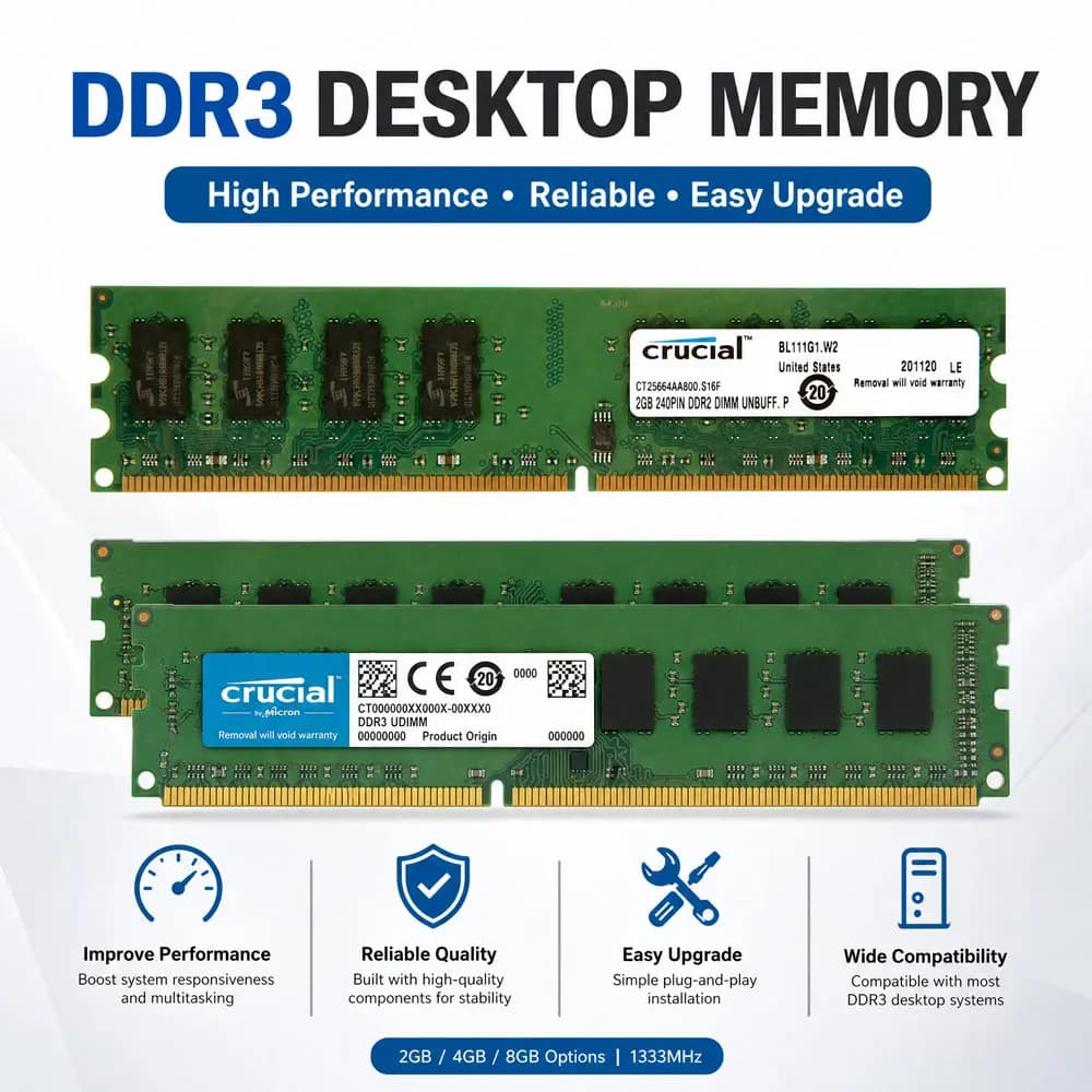 كروسيال DDR3 DDR2 DDR3L رام كمبيوتر مكتبي 2 جيجابايت 4 جيجابايت 8 جيجابايت طقم (2x4G)(2x8G) 1600 1333 1866MHz ذاكرة DIMM PC2-6400 5300 PC3-12800 14900
