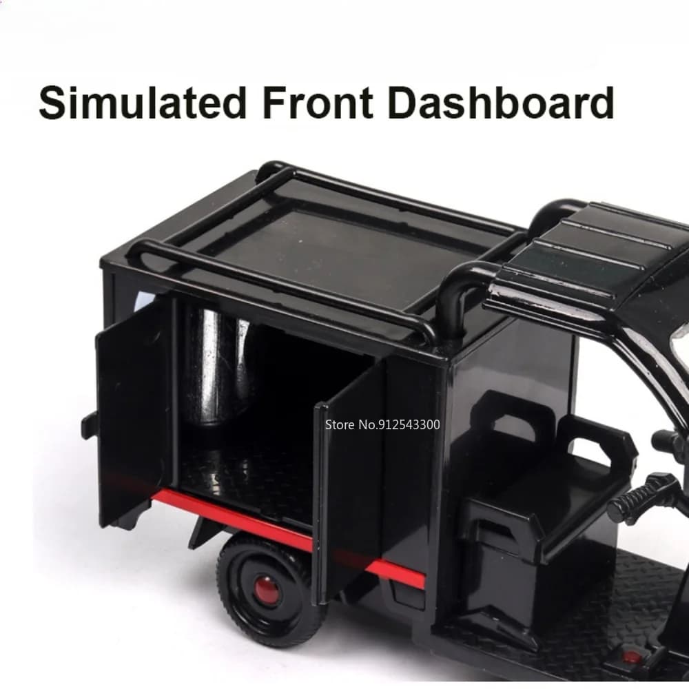 1/32 Scale Express Delivery Tricycle Model Car Toy Steerable Front Wheels Sound Light Pull Back Vehicle Models Gifts for Kids - 4