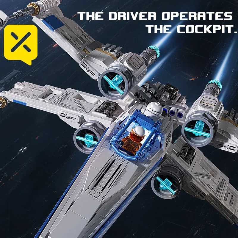 مجموعة مكعبات بناء مقاتلة الفضاء TOYLINX X-Wing مع إضاءة LED ومركبة فضائية ميكانيكية مع طوب الطيار هدايا - 4