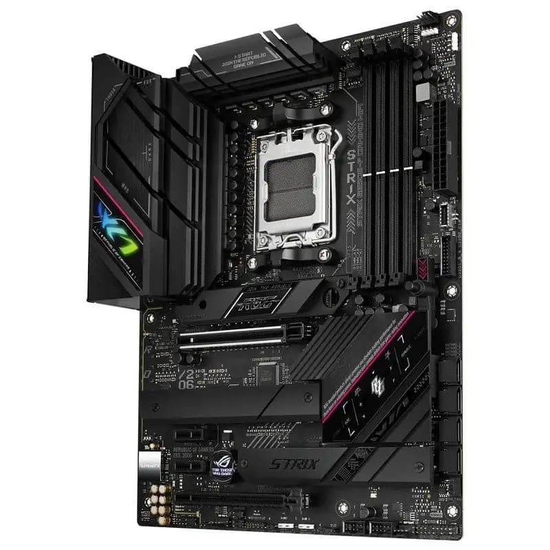 لوحة أم ASUS ROG STRIX B650E-F GAMING WIFI بمعالج AMD B650 و AM5 وذاكرة DDR5 بسعة 192 جيجابايت وM.2 وATX تدعم Ryzen 5 9600X وRyzen 5 8500G وRyzen 9 7900 - 3
