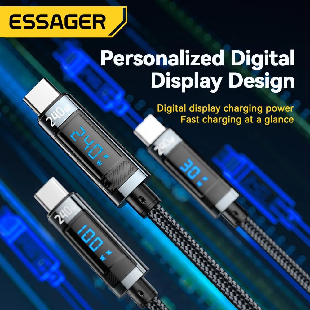كابل إيساجر 240 واط من نوع USB-C إلى USB-C بشحن سريع 100 واط PD 3.1 لهواتف آيفون 15 برو ماكس وماك بوك برو وأجهزة شاومي وسامسونج - 6