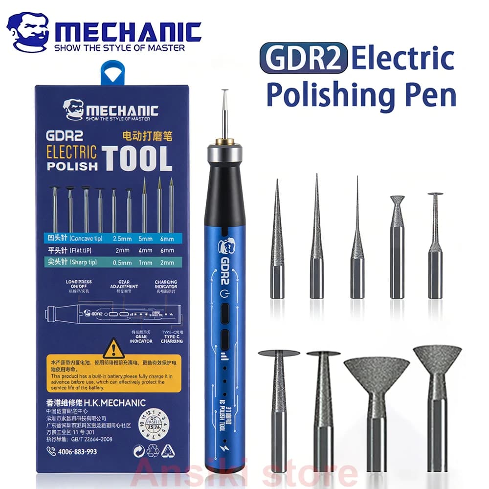 قلم تلميع كهربائي MECHANIC GDR2 9 قطع رؤوس طحن ماسية لطحن رقائق IC قطع PCB أدوات إصلاح الهاتف