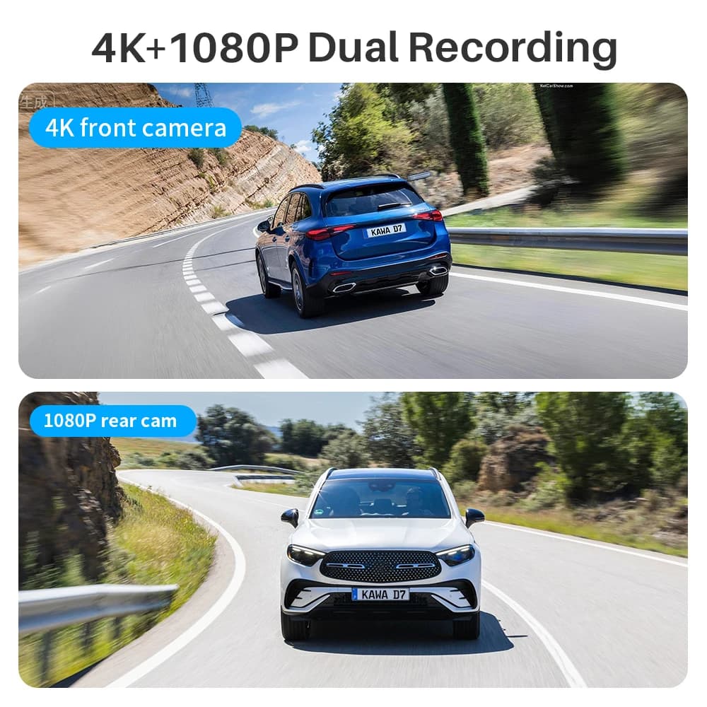 كاميرا لوحة قيادة أمامية وخلفية KAWA D7 بدقة 4K، مسجل فيديو عالي الدقة 4K، كاميرا خلفية صغيرة DVR للسيارات، كاميرا لوحة قيادة بتحكم عبر التطبيق/الصوت - 2