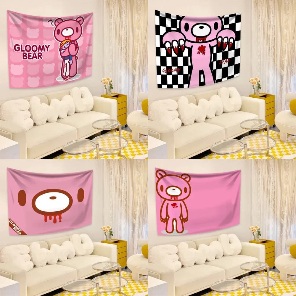 جدار معلق 3x5 قدم كاواي G-Gloomy Bear تابلوه أنيمي معلق تاروت هيبي ديكور حائط غرفة نوم هيبي بوهيمي