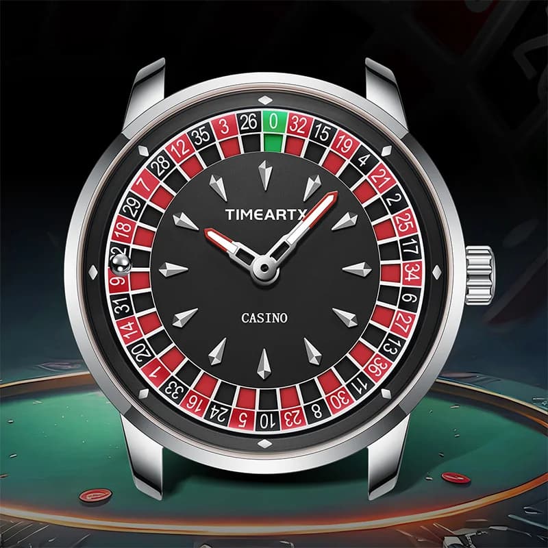 ساعة TIMEARTX العلامة التجارية الجديدة الفاخرة، كوارتز للرجال، تصميم الروليت الأوروبي ولعبة البوكر، ساعة يد - 2