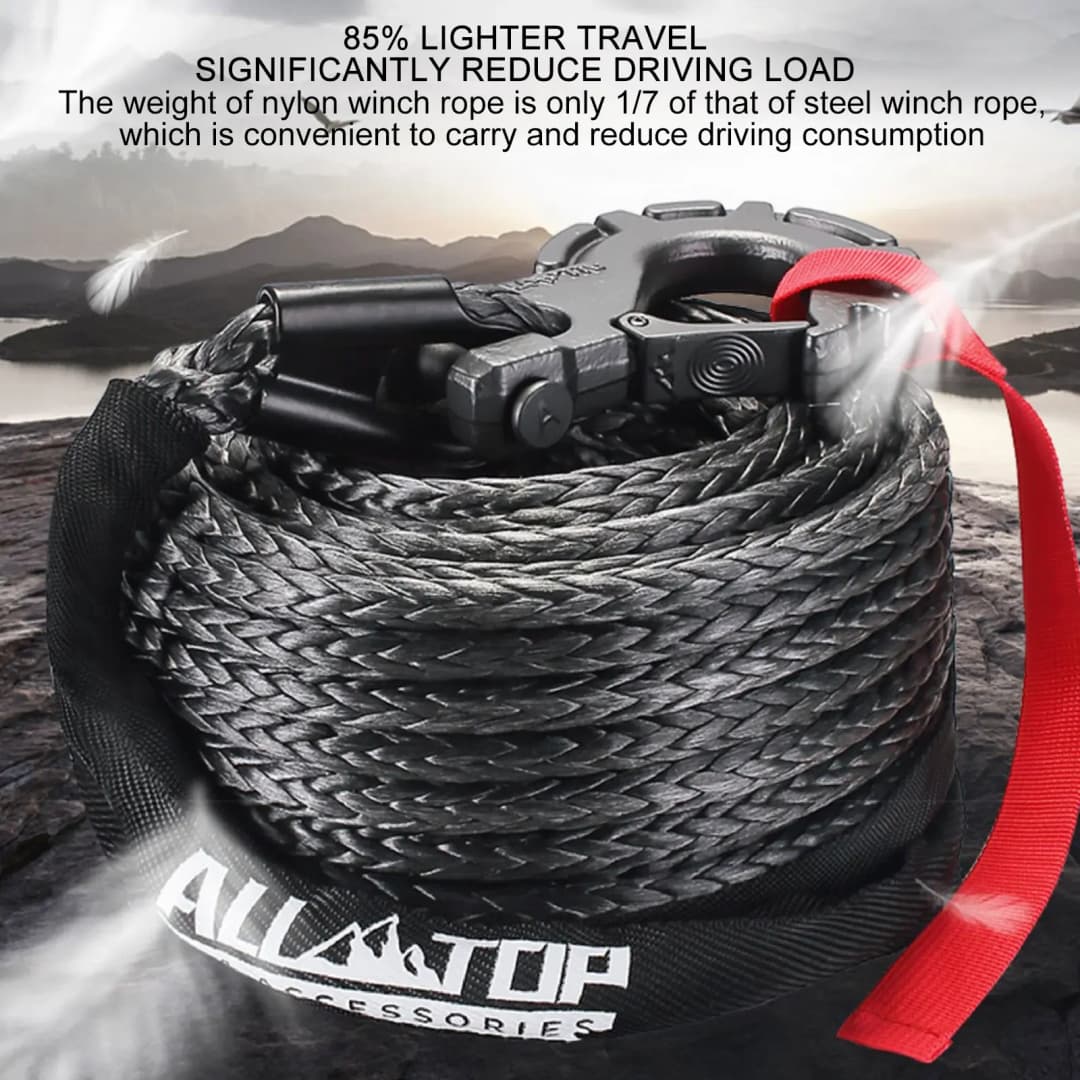 For ATV SUV Vehicle 8mm*15m Synthetic Winch Rope Tow Car 4x4 Accessories Off Road Trailer Strap Breaking Strength Max 20500LBS - 4