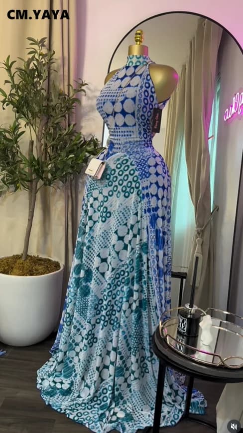 CM.YAYA 2026 Fall Women O-neck Sleeveless Print Mermaid Long Maxi Dress Cocktail Evening Birthday Beach Sexy Night Party Dresses - 6