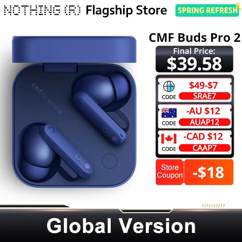 Global Version Nothing CMF Buds Pro 2 By Earphone Bluetooth 5.3 with 50 dB Hybrid Active Noise Cancellation 6 HD MICS IP55