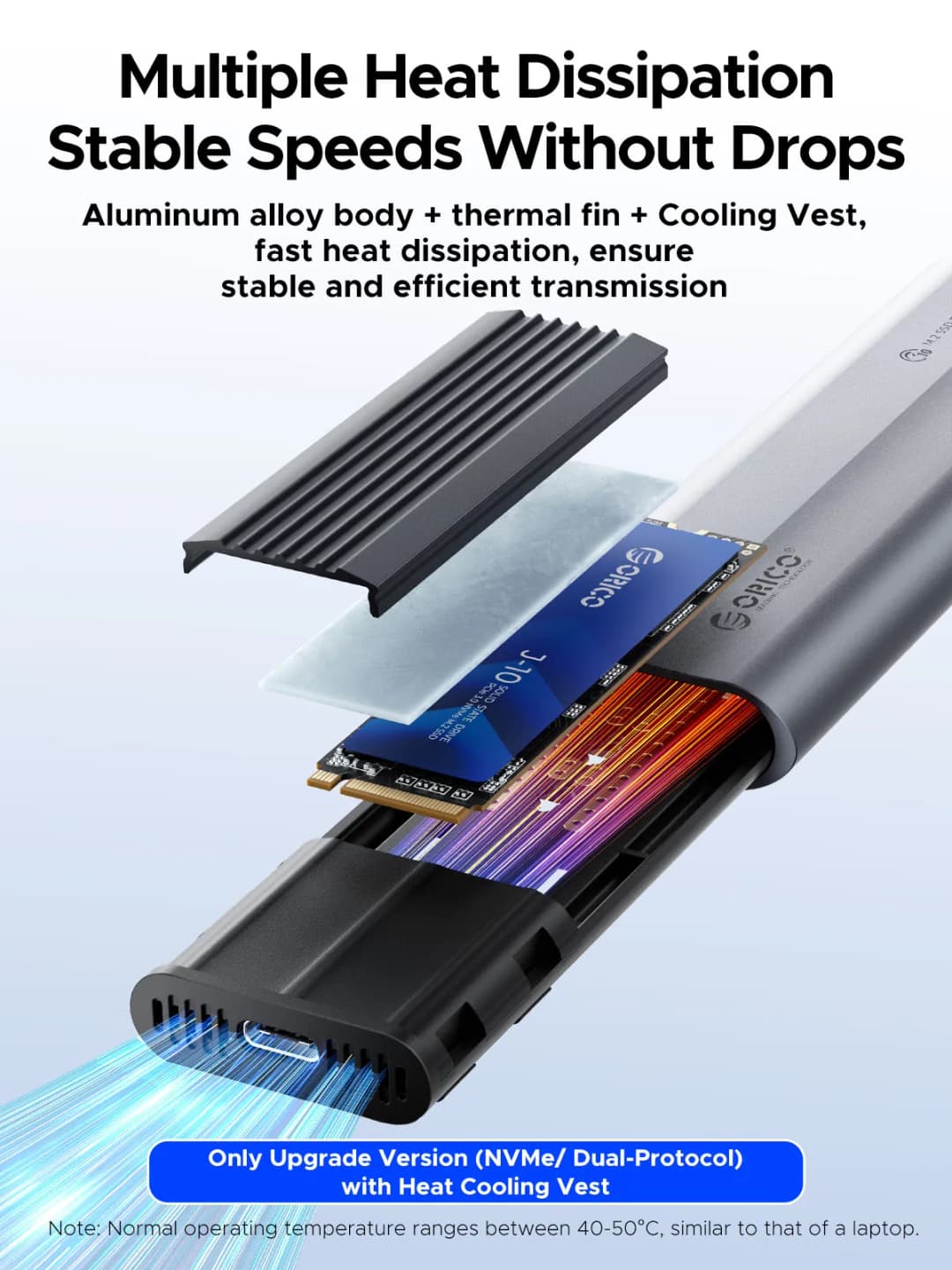 ORICO M.2 NVMe SATA SSD Enclosure Tool-Free USB External 10Gbps M.2 NVMe to USB Adapter Support UASP for PCIe NVMe and SATA SSD - 3