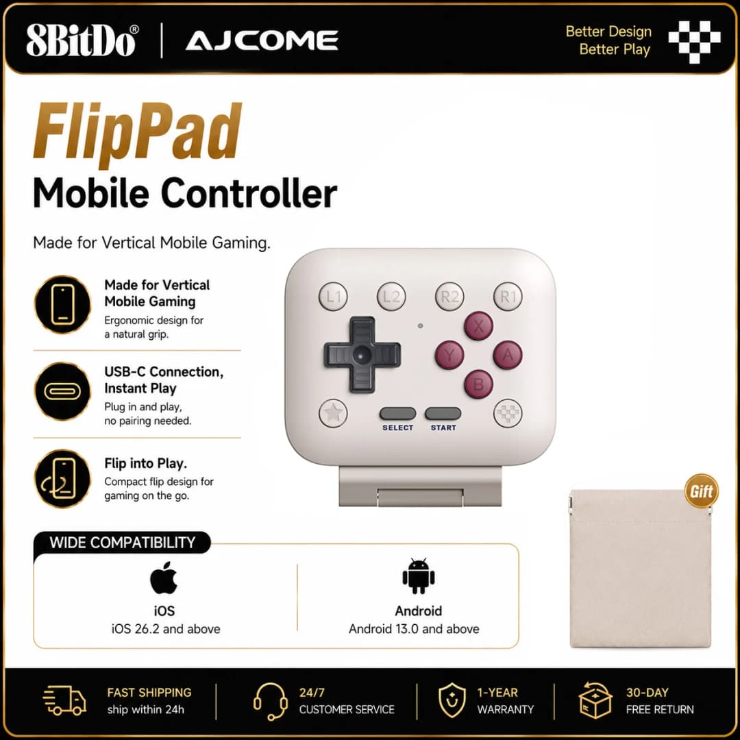 8BitDo FlipPad USB-C ذراع تحكم العاب مزدوجة لاجهزة لاجهزة انروريد و انروريد