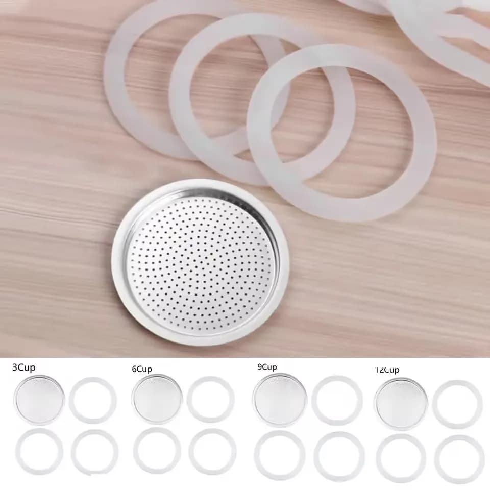 1 Set, 3pcs Silicone Gaskets and 1pc Aluminum Filter Moka Pot Coffee Bottle Replacement Compatible with 3/6/9/12 Cup Moka Expres - 4