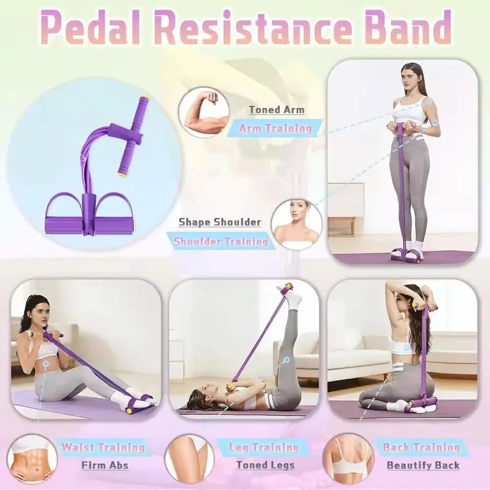 Resistance Band Set, Foot Pedal Resistance Band with Handle, Exercise Elastic Band Suitable for Abs, Waist, Arms, Legs, Women's - 4