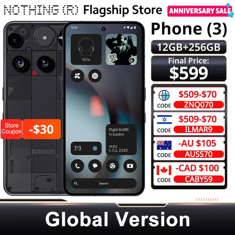 Nothing Phone (3) 5G Global Version Smartphone Qualcomm Snapdragon 8S Gen 4 NFC 6.67‘’ AMOLED 50MP Camera 65W Charging