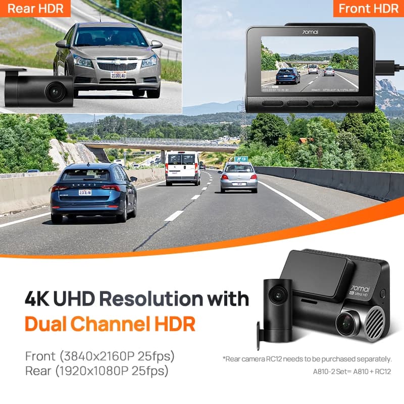 70mai 4K Dash Cam A810 Front Rear Set Suppor 4G Module LTE UP04 Remote Control GPS ADAS Car DVR 70mai A810 Car DVR - 3