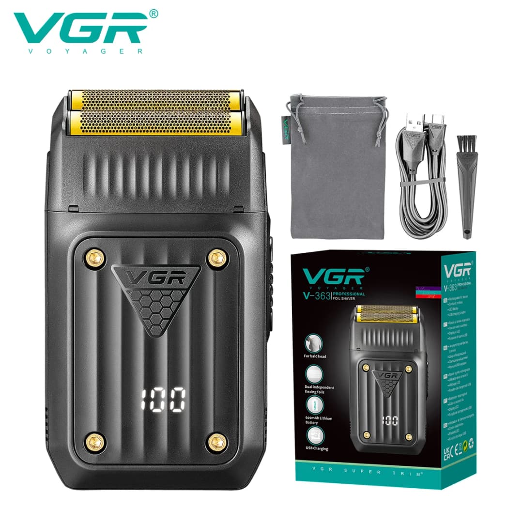 VGR 363 ماكينة حلاقة كهربائية احترافية، قابلة لإعادة الشحن، لتهذيب اللحية والشعر، للرجال
