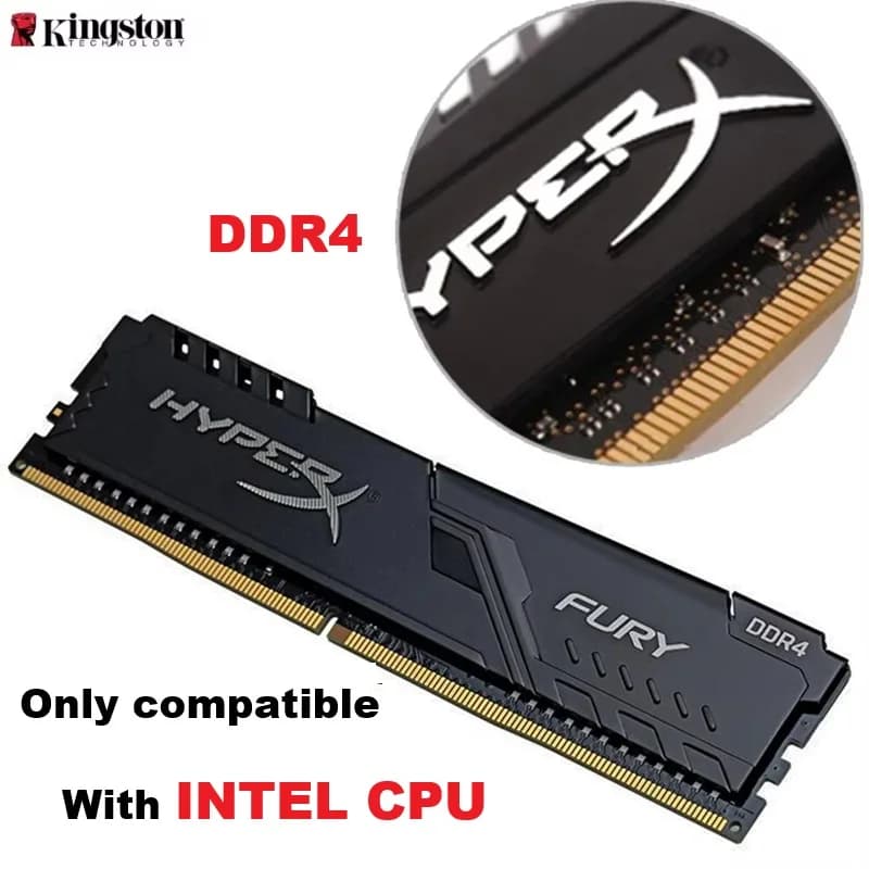 ذاكرة رام كينجستون DDR4 لسطح المكتب، متوافقة مع معالجات إنتل، سعات 4 جيجابايت و8 جيجابايت و16 جيجابايت، ترددات 3200 ميجاهرتز و2666 ميجاهرتز و2400 ميجاهرتز