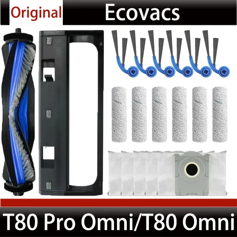 ملحقات مكنسة ECOVACS T80 Pro Omni الأصلية: غطاء الفرشاة الرئيسية، كيس غبار، فرشاة جانبية، مواد استهلاكية للأسطوانة