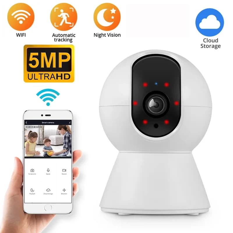 كاميرا IP صغيرة ذكية بدقة 5 ميجابكسل واي فاي لاسلكية للأماكن الداخلية نظام أمان منزلي مع كشف بشري بالذكاء الاصطناعي كاميرا مراقبة CCTV ومراقبة أطفال