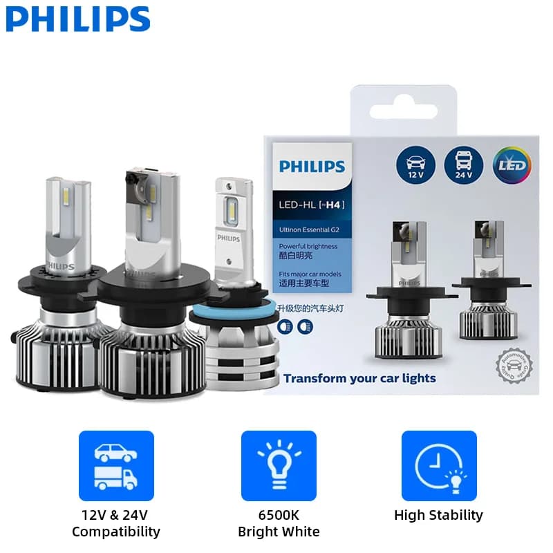 فيليبس LED H4 H7 H11 ألتنيون إيسنشال G2 H1 H8 H16 HB3 HB4 HIR2 9005 9006 9012 6500K مصابيح رأس بيضاء كشاف LED سيارة حزمة عالية منخفضة