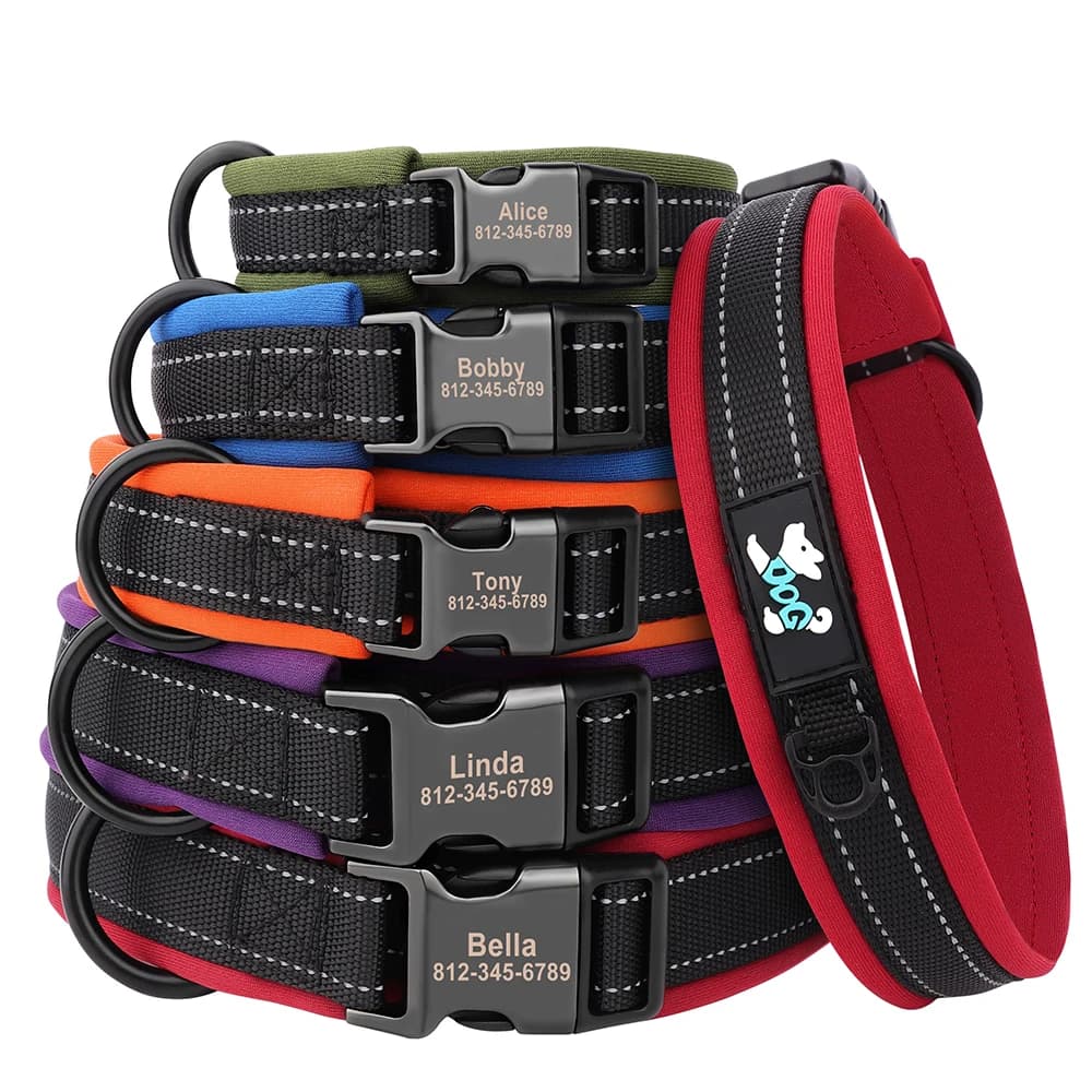 Reflective Personalized Dog Collar Engrave ID Nylon Collars Soft Padded Dogs Collar Adjustable for Small Medium Large Dogs Pug - 2