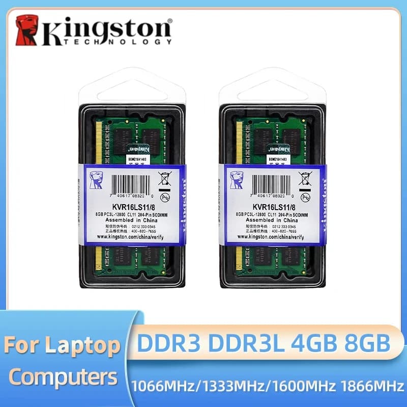 قطعتين ذاكرة رام كينجستون كمبيوتر محمول DDR3 DDR3L 8 جيجا 4 جيجا 1066 1333 ميجا هرتز 1600 ميجا هرتز 1866 ميجا هرتز SO-DIMM PC3-8500 10600 12800 ذاكرة دفتر ملاحظات DDR3 قناة مزدوجة